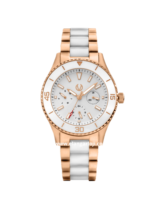 CHRIST VERRA Lady Bold CV 12351L-55 WHT Combination Rosegold White Stainless Steel Ceramic Strap