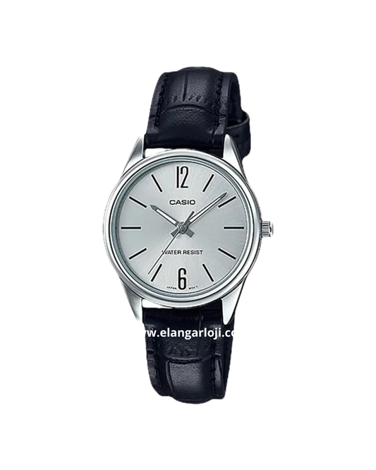 CASIO LTP-V005L-7BUDF Ladies Silver Dial Black Leather Band