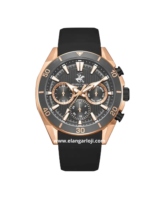 BEVERLY HILLS POLO CLUB BP3730X.461 Multi Function Black Rosegold Silicone Strap