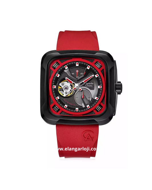ALEXANDRE CHRISTIE AC 6577 MA RIPBARE Automatic Open Heart Dial Red Rubber Strap