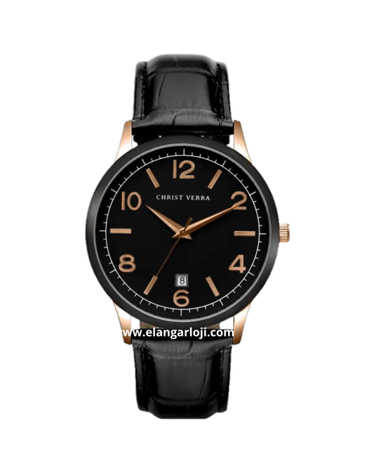 CHRIST VERRA CV 12071L-28 BLK Black Rosegold Leather Strap