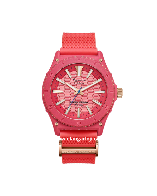 ALEXANDRE CHRISTIE AC 6584 MH RRGPE Green Ocean Pink Dial Pink Rubber Strap