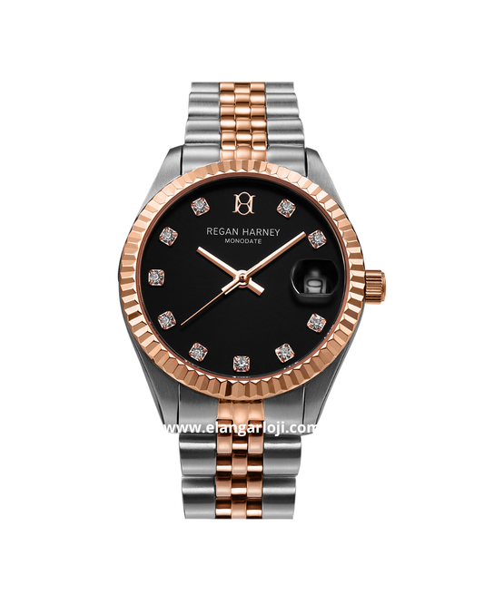 REGAN HARNEY LADY MONODATE RH013-02 Combination Silver Rosegold Dial Black Stainless Steel