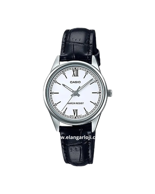 CASIO LTP-V005L-7B2UDF Ladies White Dial Black Leather Band