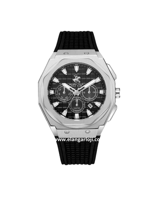 BEVERLY HILLS POLO CLUB BP3718X.351 Black Silver Rubber Strap