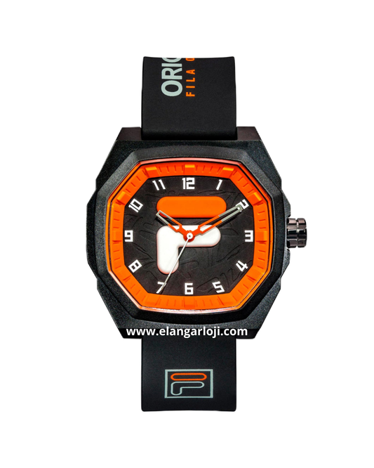 FILA 38-348-003 Analog Black Orange Silicone Strap