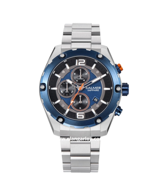 BALMER B-8827MC SS-5 Silver Blue Sapphire Glass Stainless Steel