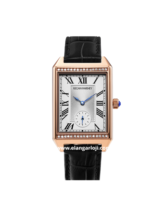 REGAN HARNEY SOLIS RH004-01 Black Rosegold Leather Strap