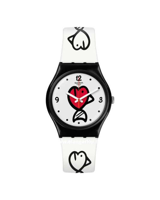 SWATCH GB321 Fishy-Fishy Ladies Red Fish White Dial Dual Tone Silicone Strap