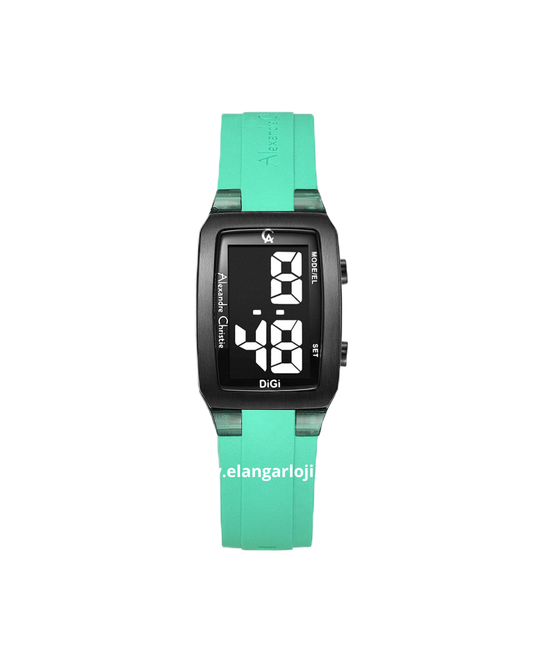 ALEXANDRE CHRISTIE DIGI AC 9346 LH RIPBAGN Black Digital Dial Light Green Rubber Strap