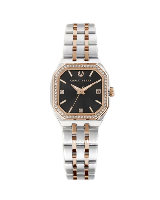 CHRIST VERRA CV 121161L-14 BLK Luméra Grace Series Silver Rosegold Stainless Steel