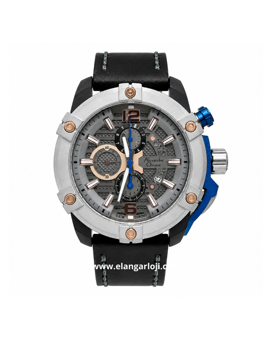 ALEXANDRE CHRISTIE AC 6613 MC LTBGRBU Men Grey Dial Black Leather Strap
