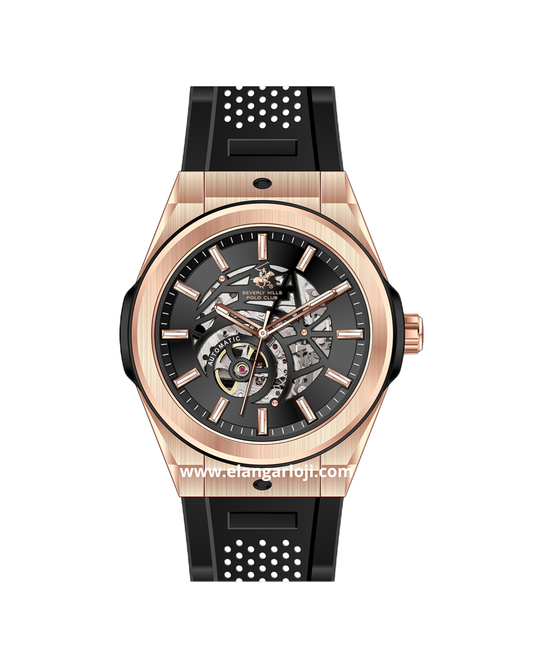 Beverly Hills Polo Club BP3636X.451 Automatic Black Rosegold Rubber Strap