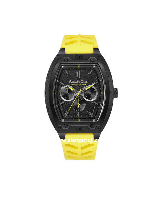 ALEXANDRE CHRISTIE AC 2971 BF RIPBAYL Green Ocean Black Dial Yellow Rubber Strap