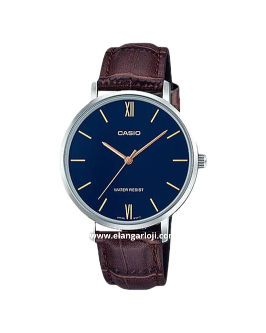 CASIO LTP-VT01L-2BUDF Ladies Analog Blue Dial Brown Leather Band
