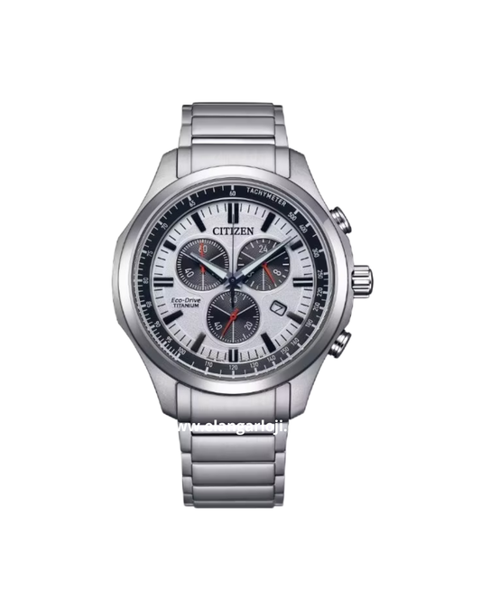 Jam Tangan Pria CITIZEN ECO DRIVE AT2530-85A Chronograph Dial White Titanium Strap