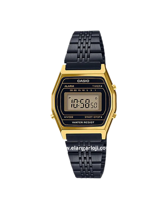 CASIO LA690WGB-1DF Vintage Ladies Black Digital Dial Black Stainless Steel Strap