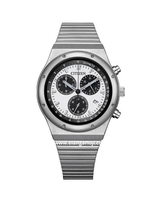Jam Tangan Pria CITIZEN AT2541-54A Eco-Drive Silver Black Dial White Chronograph Stainless Steel
