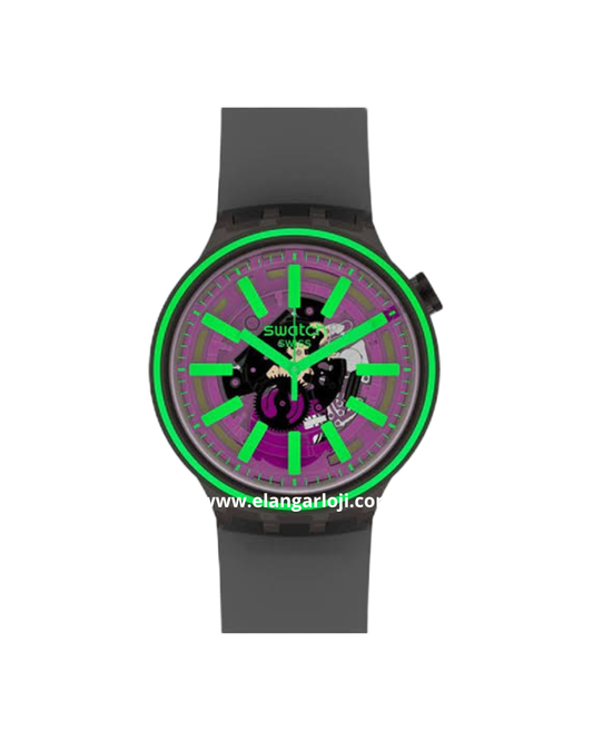 SWATCH SO27B113 Pink Taste Skeleton Pink Dial Black Silicone Strap