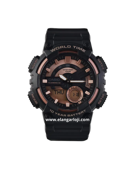 CASIO AEQ-110W-1A3VDF Men Digital Analog Dial Black Resin Band