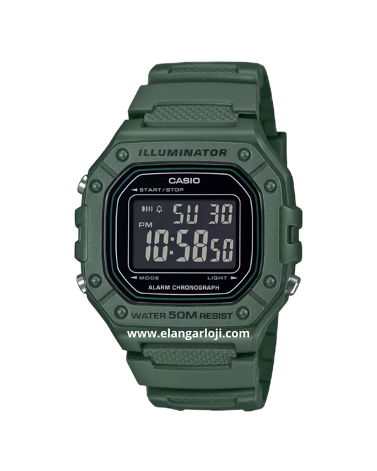 CASIO W-218H-3BVDF Men Illuminator Digital Dial Green Resin Band