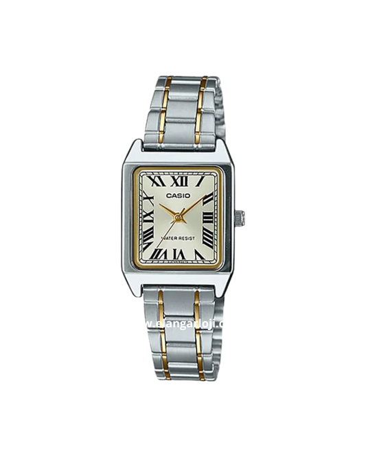 CASIO LTP-V007SG-9BUDF Tank Ladies Analog Beige Dial Dual Tone Stainless Steel Band