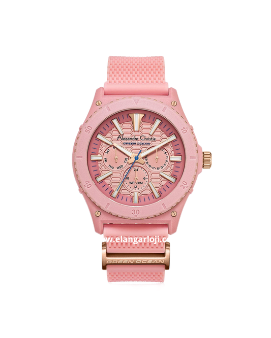 ALEXANDRE CHRISTIE AC 6584 MF RRGPN Green Ocean Pink Dial Pink Rubber Strap