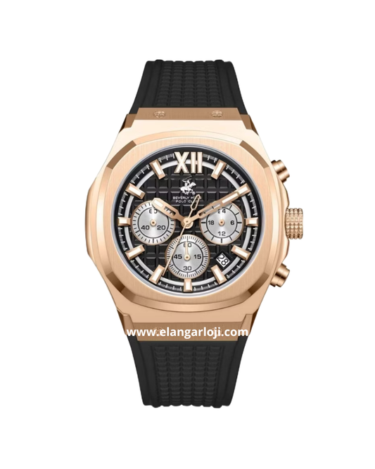 BEVERLY HILLS POLO CLUB BP3785X.451 Black Rosegold Rubber Strap