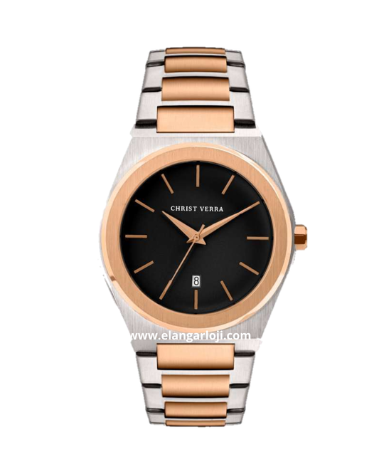 CHRIST VERRA CV 10985L-14 BLK Silver Rosegold Dial Black Stainless Steel