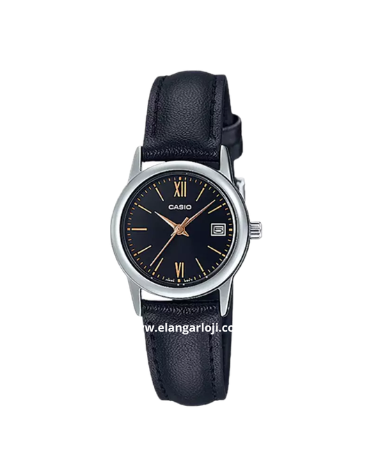 CASIO LTP-V002L-1B3UDF Ladies Black Dial Black Leather Band