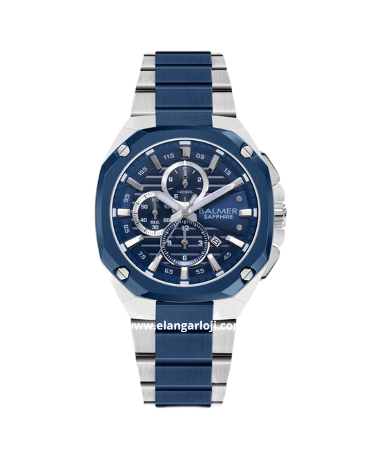 BALMER B-8838 BLTT-5 Silver Blue Sapphire Glass Stainless Steel