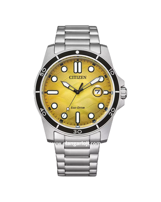 Jam Tangan Pria CITIZEN AW1816-89X ECO DRIVE Yellow Dial Stainless Steel Strap