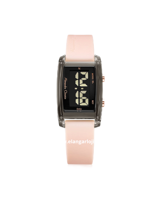 ALEXANDRE CHRISTIE DIGI AC 9366 LH RIPBAPN Black Digital Dial Light Pink Rubber Strap