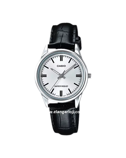 CASIO LTP-V005L-7AUDF Ladies Silver Dial Black Leather Band