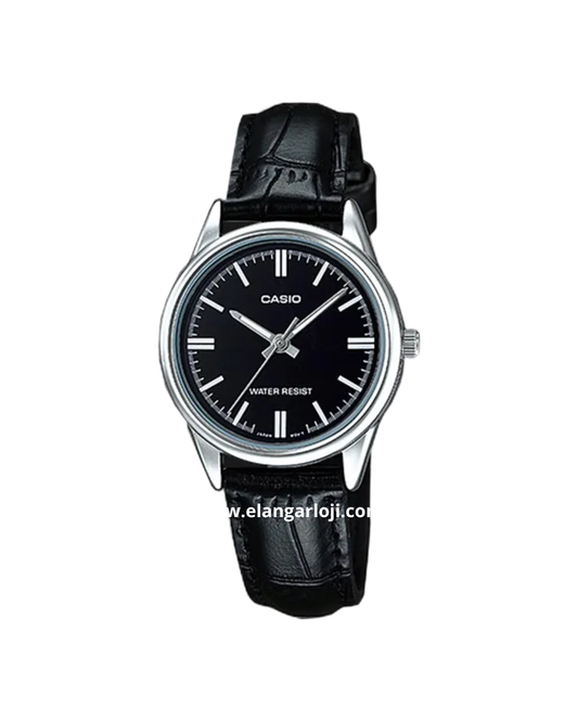 CASIO LTP-V005L-1AUDF Ladies Black Analog Dial Black Leather Band