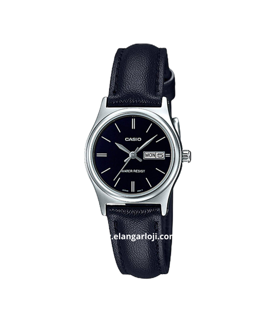 CASIO LTP-V006L-1B2UDF Ladies Black Dial Black Leather Band