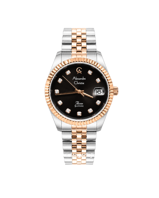 ALEXANDRE CHRISTIE AC 5013 LD BTRBA Passion Black Dial Dual Tone Stainless Steel Strap