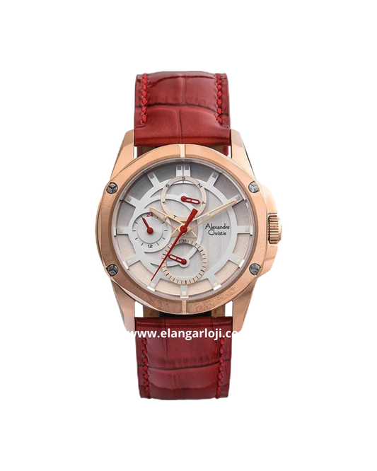 ALEXANDRE CHRISTIE AC 6589 BF LRGSLRE Silver Dial Red Leather Strap