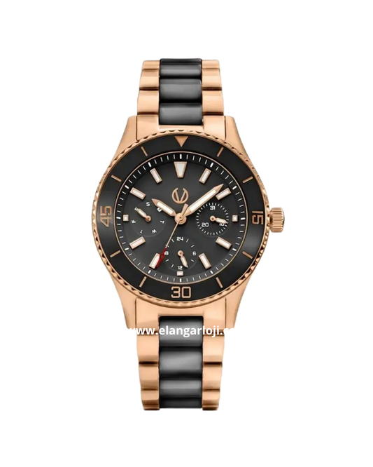 CHRIST VERRA Lady Bold CV 12351L-58 BLK Black Rosegold Stainless Steel Ceramic Strap