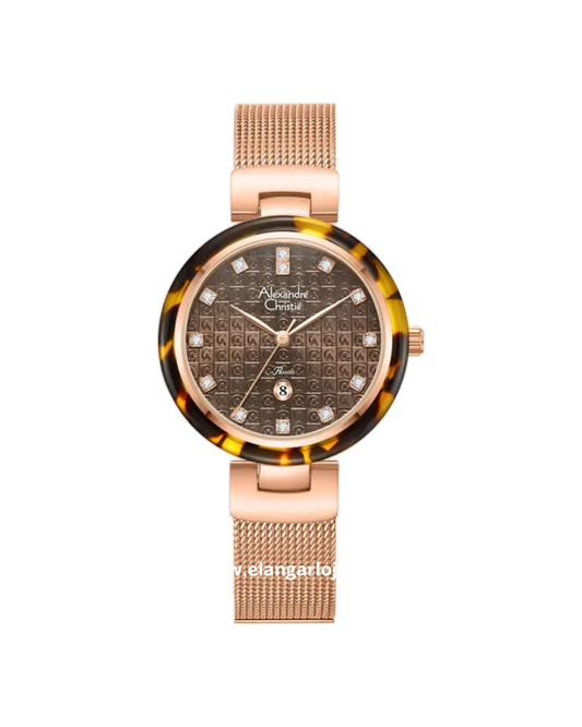 ALEXANDRE CHRISTIE AC 2C07 LD BRGBO Passion Brown Dial Rose Gold St Steel Mesh Strap
