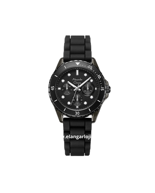 ALEXANDRE CHRISTIE AC 2A01 BF RIGBA Passion Black Dial Black Rubber Strap