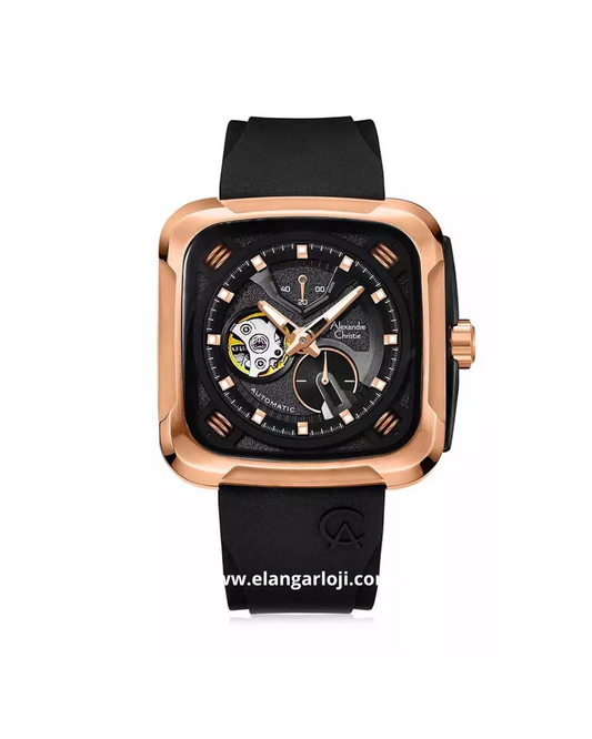 ALEXANDRE CHRISTIE AC 6577 MC Automatic Black Rosegold Rubber Strap