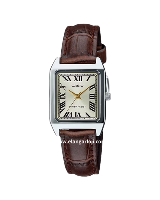 CASIO LTP-V007L-9BUDF Tank Beige Dial Brown Leather Band