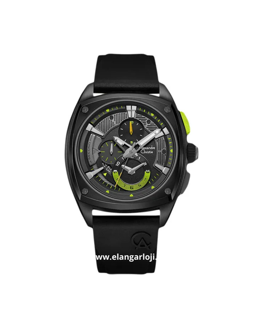 ALEXANDRE CHRISTIE AC 6591 MC REPBALE V2 Men Black Dial Lime Green Rubber Strap