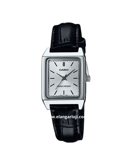 CASIO LTP-V007L-7E1UDF Tank Silver Dial Black Leather Band