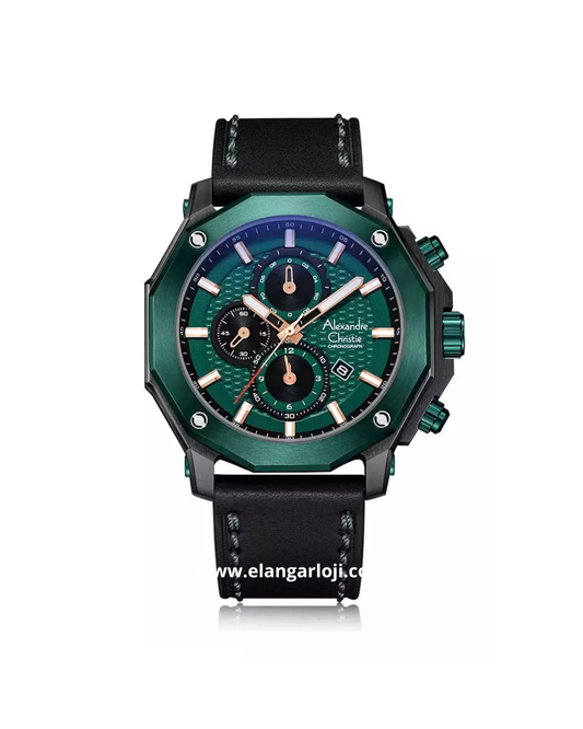 ALEXANDRE CHRISTIE AC 6586 MC LGEGN Men Green Dial Black Leather Strap