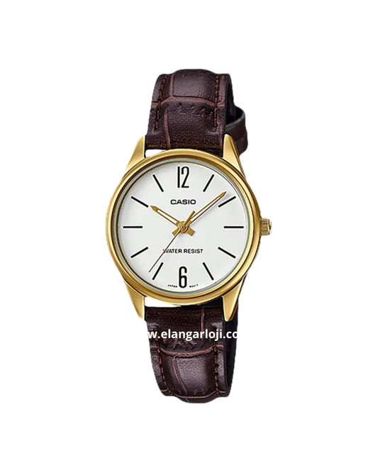 CASIO LTP-V005GL-7BUDF Ladies White Dial Brown Leather Band