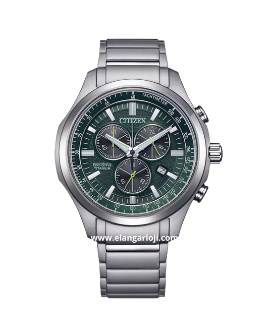 Jam Tangan Pria CITIZEN ECO DRIVE AT2530-85X Chronograph Dial Green Titanium Strap