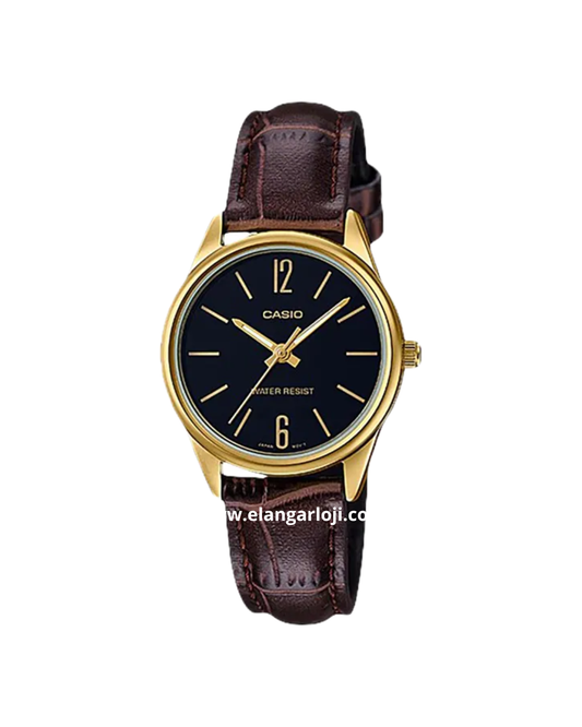 CASIO LTP-V005GL-1BUDF Ladies Black Dial Brown Leather Band