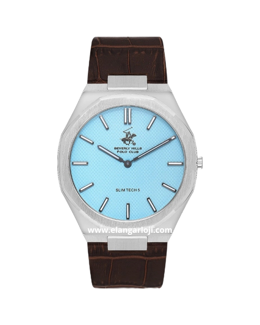 BEVERLY HILLS POLO CLUB BP3607X.302 Brown Silver Dial Blue Leather